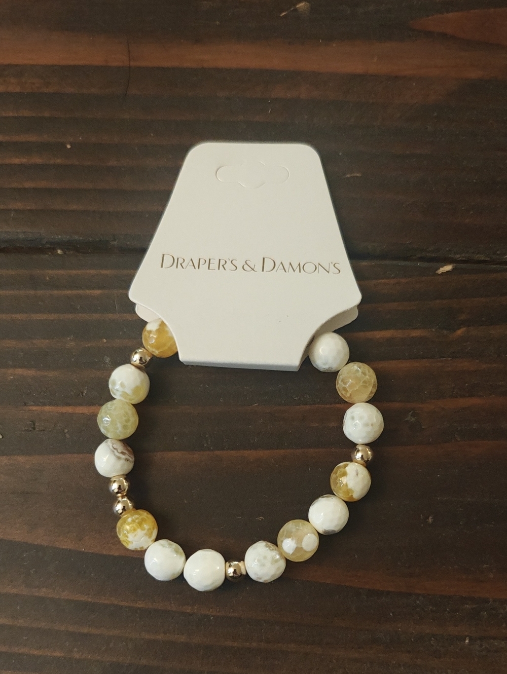 Yellow and White Beaded Stretch Bracelet AA31 6827